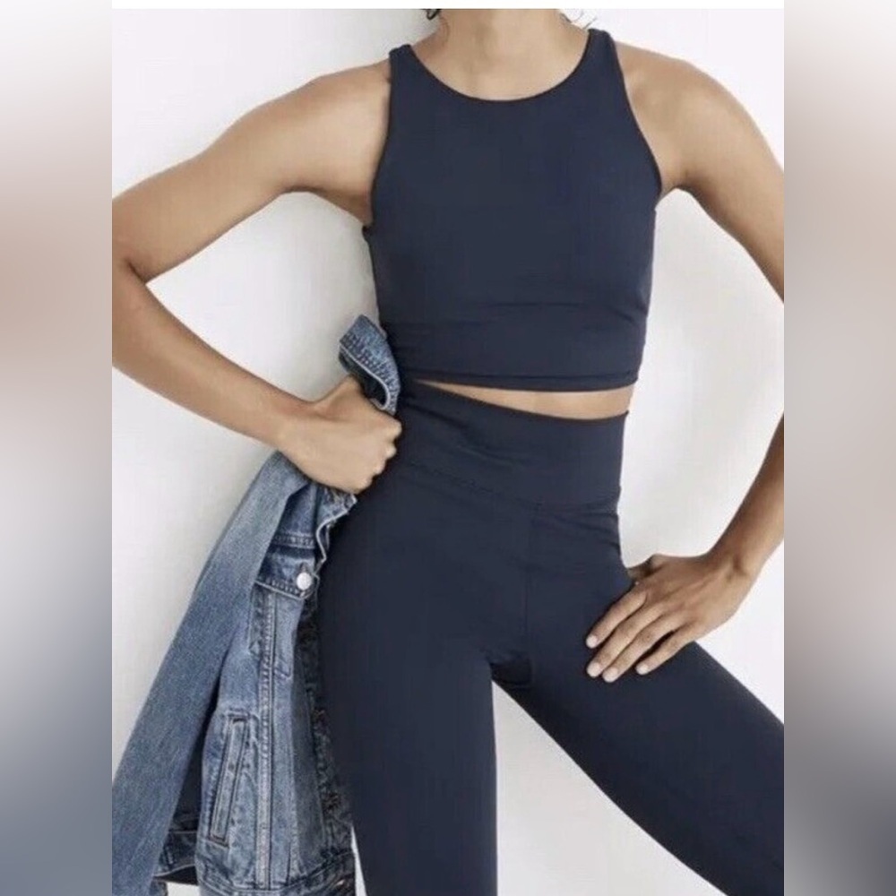 Madewell MWL Form Racerback Crop Top Black Sz S Yoga Athleisure Comfy